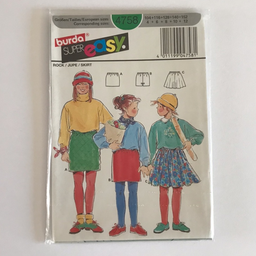 🧵3for12🧵 VTG Burda Pattern 4758 Child’s Skirt Shorts